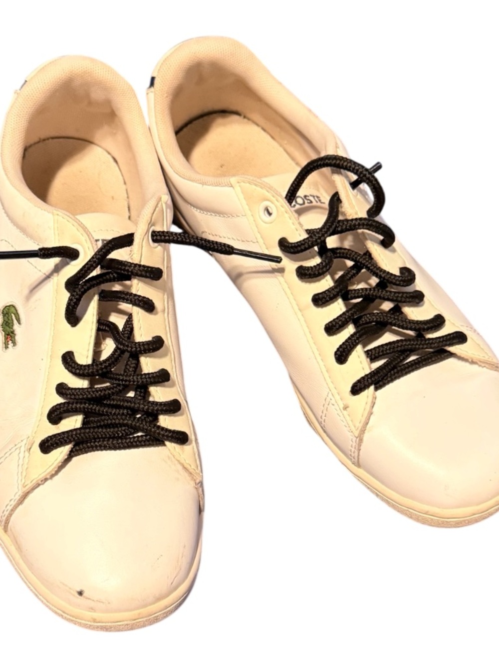Lacoste Women’s Cream Leather Sneakers with Black Laces